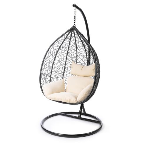 Fieldmann FDZN 5225 függő hintaszék párnával, fekete rattan tojás szék teraszra