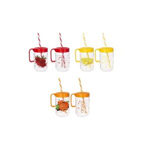 Iris 660 ml Műanyag bögre szívószállal - Citrom/eper/narancs mintás 139691459 - Iris