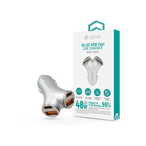 Devia Smart Series 48W PD+QC autós gyorstöltő 2xUSB+2xType-C - ezüst 139698613