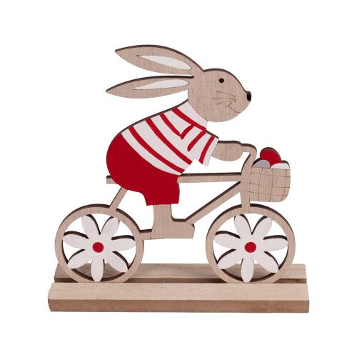 Дървен великденски заек Iris на декорация за велосипед, червен и бял