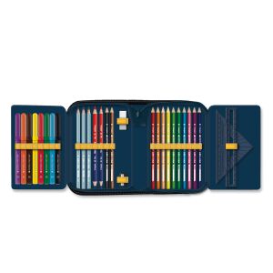 Nyitott Ars Una Ninjas in the Dark töltött tolltartó színes ceruzákkal, filctollakkal és vonalzóval - Ars Una Tolltartó