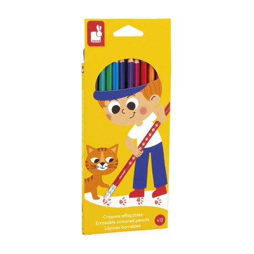 Janod Radírozható Színes Ceruza Készlet - 12 db, 3 éves kortól 139703703
