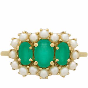 9K Arany Gyűrű Brazil Smaragddal és Édesvízi Gyöngyökkel 139704129 - Női kiegészítő