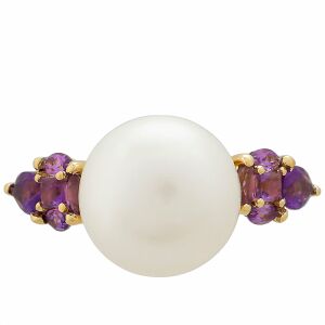 9K Arany Gyűrű Ametiszttel és Édesvízi Gyönggyel 139704133 - Női kiegészítő