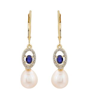 9K Arany Fülbevaló Thai Zafírral és Gyémánttal 139704134 - Női fülbevaló