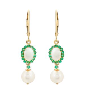 9K Arany Fülbevaló Brazil Smaragddal és Édesvízi Gyönggyel 139704136 - Női fülbevaló