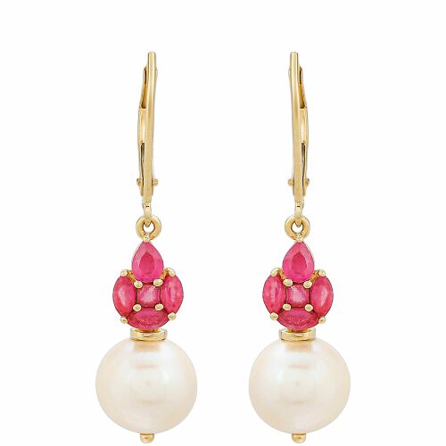 9K Arany Fülbevaló Thai Rubinnal és Édesvízi Gyönggyel 139704146