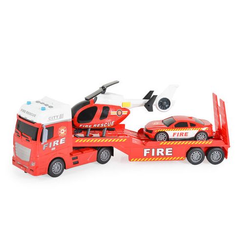 Tűzoltó Vontató Játékautó Helikopterrel és Autóval - 54cm, Piros 139704310