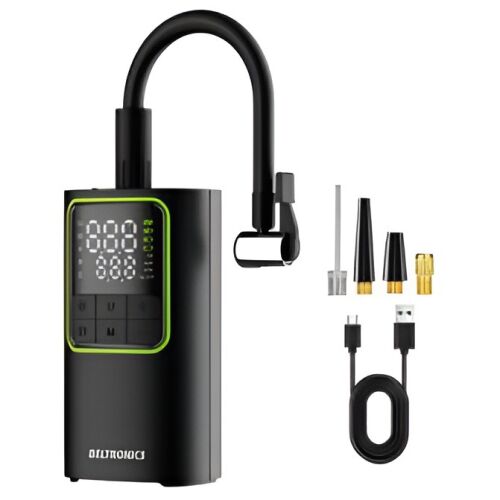 Beltronics T50 tragbarer Luftkompressor mit Digitalanzeige, 150PSI, 20l/min, LED-Taschenlampe und USB-C-Ladekabel.