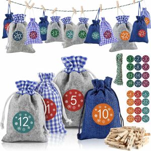 Sada 24 vrecúšok s nálepkami a sponami na adventný kalendár Xionghonglong, textil/papier/drevo, viacfarebné 139726482 - Adventné kalendáre