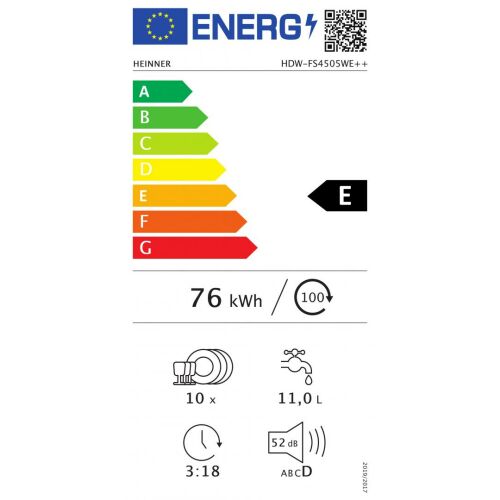 HEINNER HDW-FS4505WE++ Mosogatógép - 10 terítékes, E energiaosztály 139728674