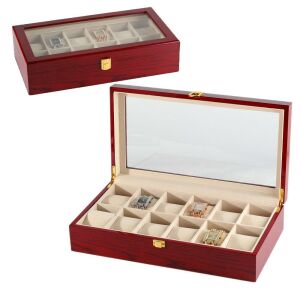 Cseresznye színű fa óratartó doboz 12 db órához 139745567 - Óraforgató & óratartó doboz