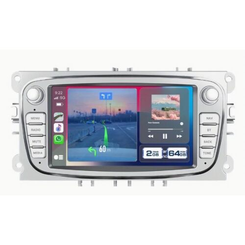 Radio auto ILIKE 7" Android Carplay pentru Ford Focus Mondeo S-Max C-Max Galaxy Kuga, care arată navigația și redarea muzicii