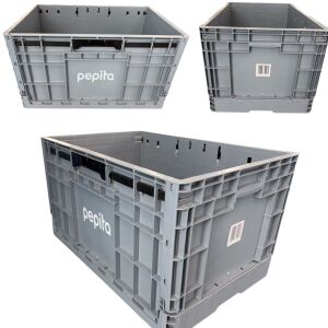 Pepita Collapsible Plastic Storage Crate, Stackable, 60x40x34 cm, multiple views - Storage Box & Basket