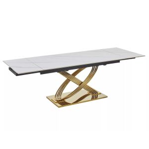 Hermes II Kinyitható Kerámia Étkezőasztal Márvány Fehér Arany 139768754 - Signal