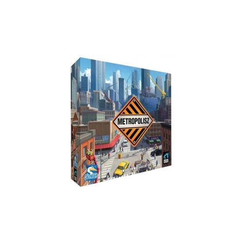 Metropolisz társasjáték doboz borító, városépítő stratégiai játék