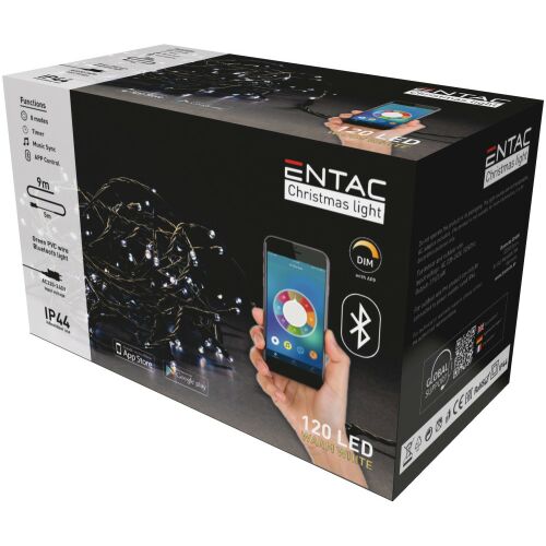 ENTAC Karácsonyi IP44 fényfüzér 120 LED WW 9m BT applikáció 139783115