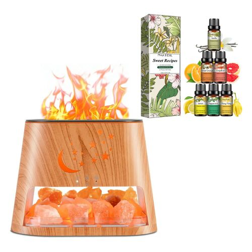 Aromatherapie-Ultraschall-Himalaya-Salzdiffusor, 260 ml, hellbraune Farbe mit 6-teiligem Phatoil-Set mit ätherischen Ölen 139790598
