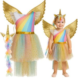 Kruzzel Einhorn Kostüm Set: Kleid, Flügel, Stirnband am Model und Produktaufnahme - Kruzzel