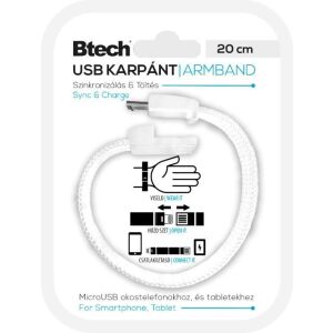 Btech Micro USB Textil Karkötő Fehér okostelefonokhoz és tabletekhez - USB kábel