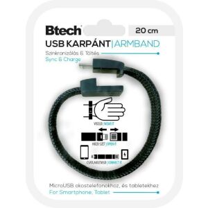 Btech Fekete Micro USB Textil Karkötő Android Okostelefonokhoz és Tabletekhez - USB kábel