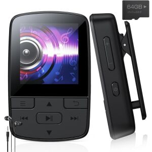 Mini MP3 lejátszó klipszel és 64GB SD kártyával, HiFi hangzás, fekete - MP3 & MP4 lejátszó