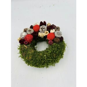 MOHA KOSZORÚ 10CM piros mohakoszorú, dekoratív koszorú kézműveskedéshez és virágkötészethez - Kegyeleti dekoráció
