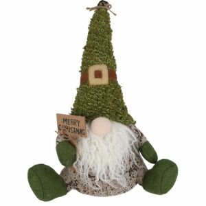 Decoratiune Craciun gnom verde cu semnul Merry Christmas, 38 cm - Decorațiuni de sezon