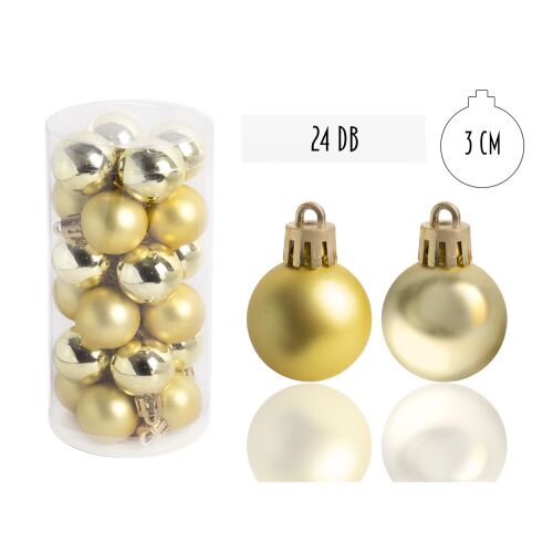 Iris Karácsonyi Műanyag gömb dísz készlet 24 darabos 3cm - Aranysárga