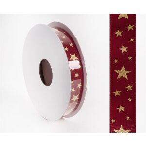 Iris Karácsonyi Csillagos Díszítő textil szalag 15mm/10méter - Bordó/Arany
