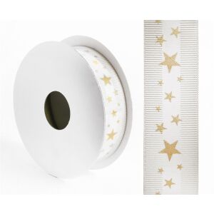 Iris Karácsonyi Csillagos Díszítő textil szalag 25mm/10méter - Fehér/Arany