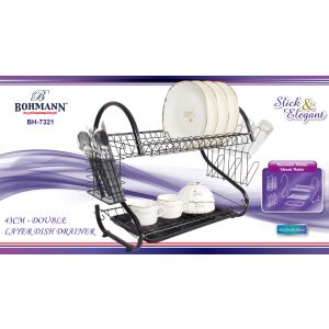 BOHMANN  edényszárító, csepegtető tálcával, fém/műanyag, 43 x 25 x 36.50 cm, fekete