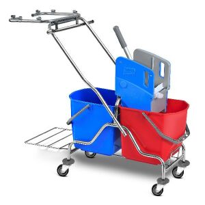 Takarítókocsi fém vázas 2x25 L vödrös + prés + szemeteskosár tartó 139820981 - Szemeteszsák