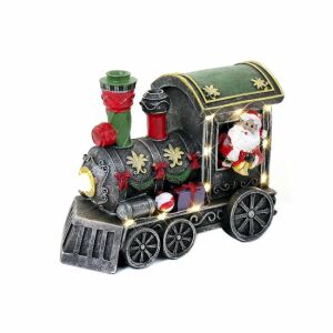 Decoratiune de Craciun Magic Home Mos Craciun in locomotiva decorata cu lumini LED - Decorațiuni de sezon