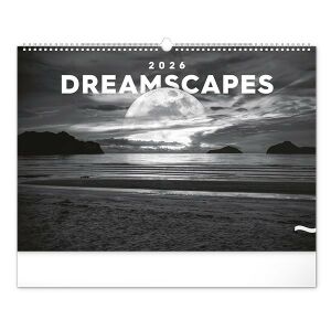 REALSYSTEM Dreamscapes 2026 fali naptár, borítóján holdfényes tengeri táj - REALSYSTEM