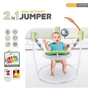2-in-1-Baby-Jumper mit Aktivitätscenter WePro Store, Baby-Jumper, höhenverstellbar, 360° drehbarer Sitz, Geräusche, Lichter und attraktives Zubehör, ideal für Babys ab 6 Monaten, Grün 139835178 - Babywalker