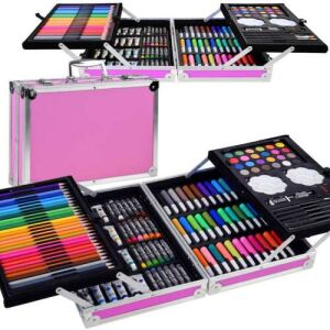 WePro Store Kinder-Mal- und Zeichenset, 145-teilig, Metallbox, ab 3 Jahren, Rosa