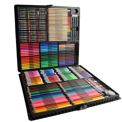 Mal- und Zeichenset 258-teilig, Profi, Bleistifte, Wasserfarben, Zubehör, Für Kinder, Aufbewahrungsbox, Schwarz 139835214