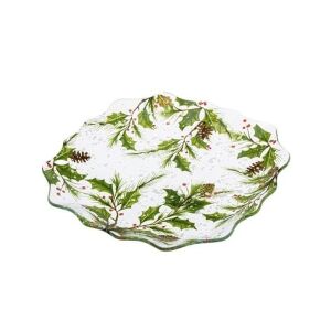 Karácsonyi üvegtányér fenyőág mintával - Dakls