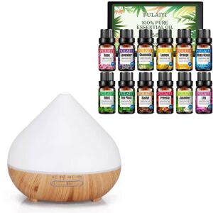 Kužeľovitý aroma difuzér s náladovým svetlom a 12-dielna sada esenciálnych olejov Pulaiyi 139856373 - Difuzér