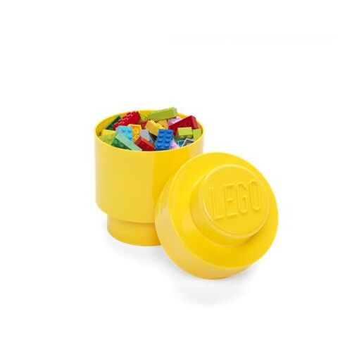 Sárga LEGO kocka tároló doboz fedővel