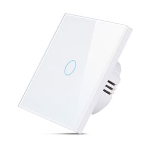 Zadabso® Smart WiFi intelligens kapcsoló érintéssel, 1 csatorna, Glass Secure, Tuya/Smart Life, Alexa és Google kompatibilis, RF 433MHz, időzítő, fehér színű