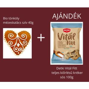 PLUSZ EGY AJÁNDÉK! Bio tönköly mézeskalács szív 40g + Ajándék: Detki Vitál Fitt teljes kiőrlésű kréker sós 100g 139862644 - Keksz