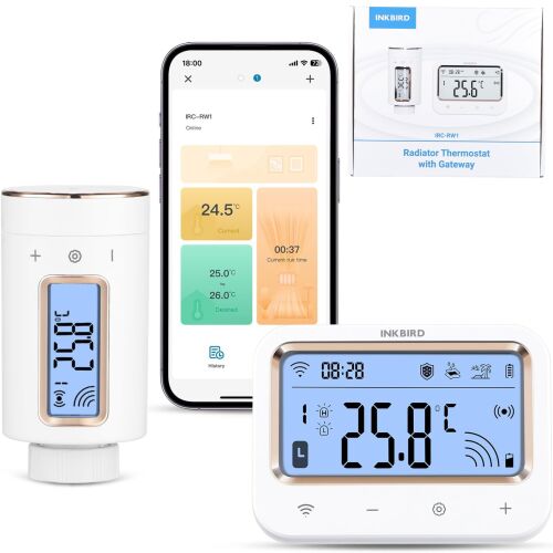 Termostat Inteligent pentru Calorifer INKBIRD IRC-RW1, Control WiFi, Programare in 11 Etape, Monitorizare Temperatura, Alarma, Blocare pentru Copii