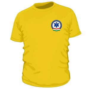 OMSZ Mentők sárga környakas póló elölnézet - Munkás póló