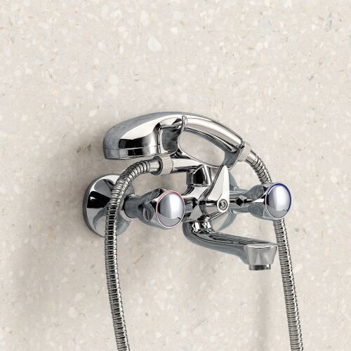 Remer Rubinetterie 02Y Chrom Badewannen-Duscharmatur mit Duschset