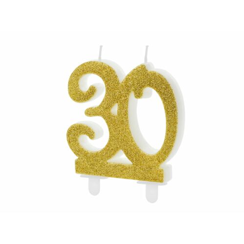 PartyDeco születésnapi glitter gyertya, 30, arany, 10cm 149099528 - Születésnapi gyertya és tortadísz