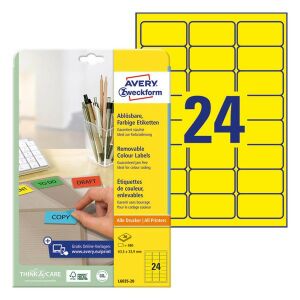 Etikett AVERY L6035-20 63,5x33,9mm univerzális sárga 480 címke/doboz 20 ív/doboz 139880080 - Avery