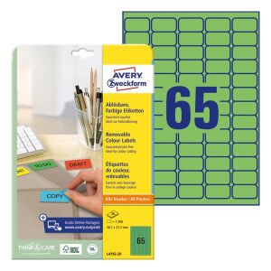 Etikett AVERY L4792-20 38,1x21,2mm zöld 1300 címke/doboz 20 ív/doboz 139880251 - Avery
