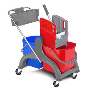 Takarítókocsi műanyag vázas 2x25 L vödrös + prés + kosár 139880514 - Takarítókocsi